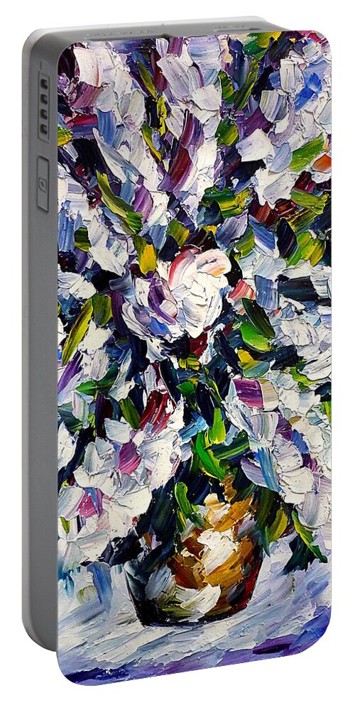 Lilac Painting Portable Battery Charger featuring the painting White Lilac by Mirek Kuzniar