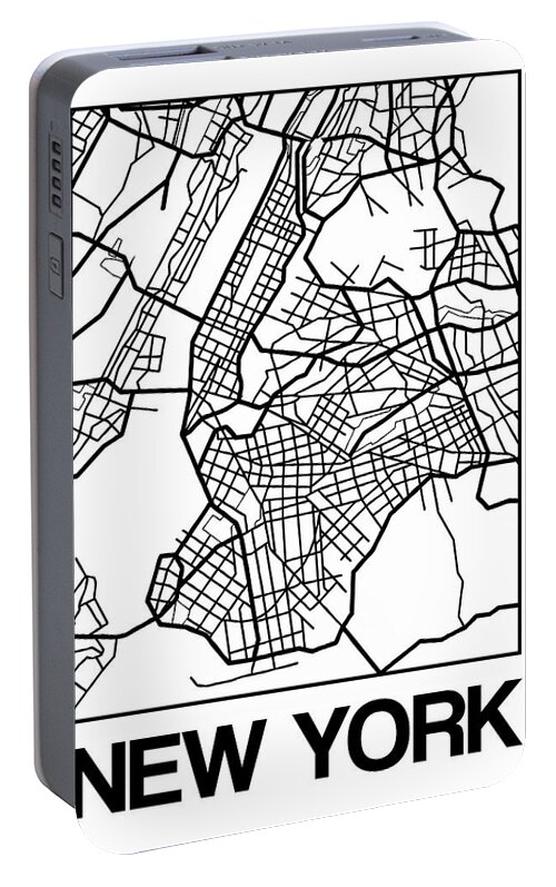New York Portable Battery Charger featuring the digital art White Map of New York by Naxart Studio