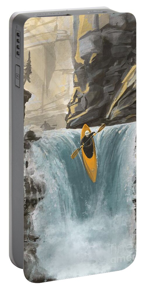 Kayak Portable Battery Charger featuring the painting White water kayaking by Sassan Filsoof