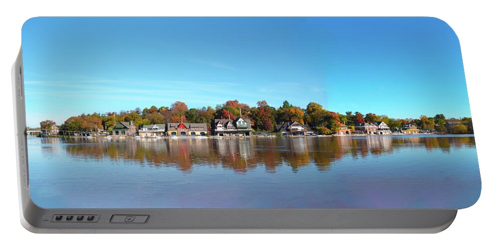Wide Portable Battery Charger featuring the photograph Wide View of Boathouse Row by Bill Cannon