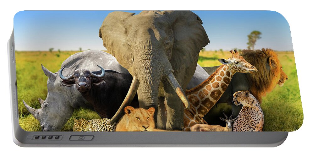African Animals Portable Battery Charger featuring the photograph Wild african animals background by Benny Marty