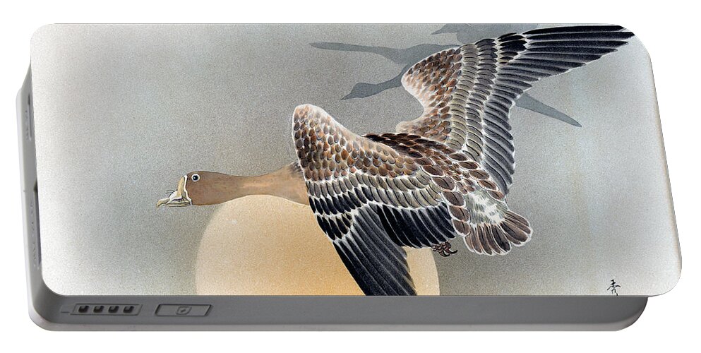 Shuko Portable Battery Charger featuring the painting Wild Geese by Shuko