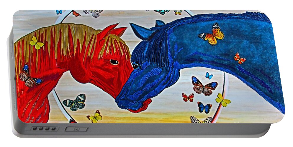 Prints Portable Battery Charger featuring the painting Wild Horses Eclipse by Barbara Donovan