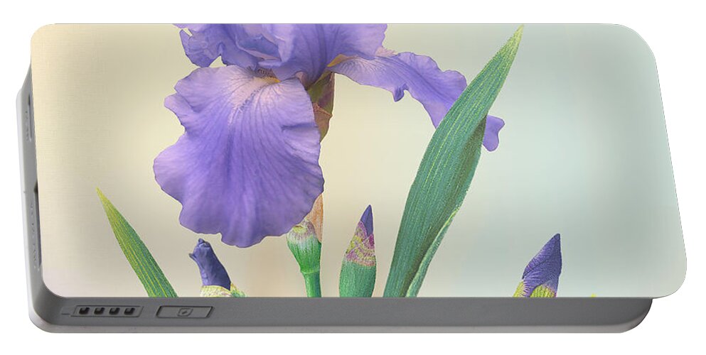 Flower Portable Battery Charger featuring the digital art Wild Iris and Dragonfly by M Spadecaller