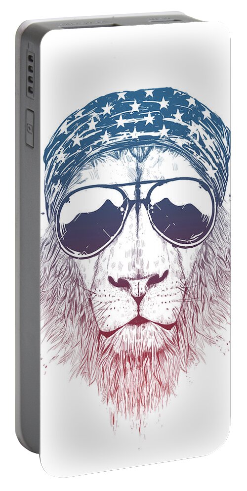 Lion Portable Battery Charger featuring the drawing Wild lion II by Balazs Solti