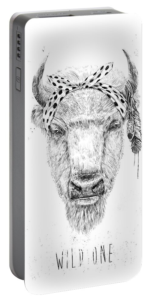 Bull Portable Battery Charger featuring the mixed media Wild one by Balazs Solti