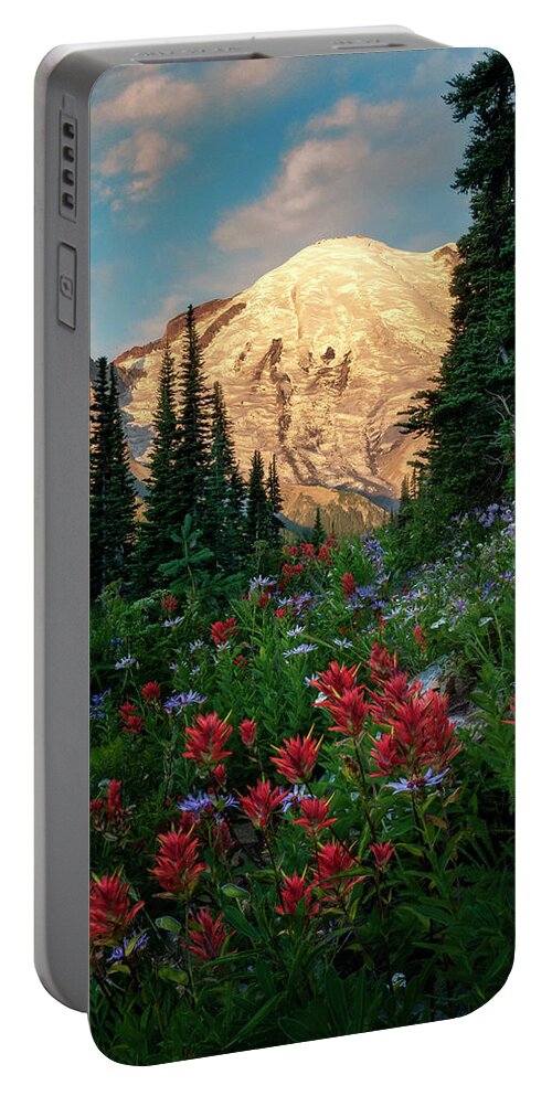 Mount Rainier Portable Battery Charger featuring the photograph Wildflower Morning on Mount Rainier by David Soldano