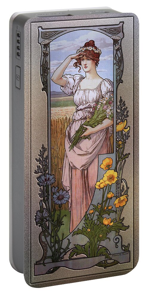 Wildflowers Portable Battery Charger featuring the painting Wildflowers by Elisabeth Sonrel by Rolando Burbon