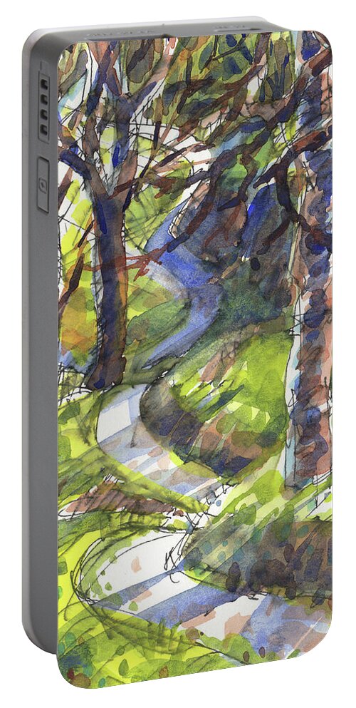 Landscape Portable Battery Charger featuring the painting Winding Trail by Judith Kunzle