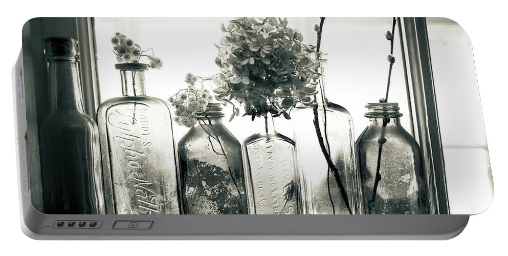 Maine Portable Battery Charger featuring the photograph Windowsill Bottles by Alana Ranney