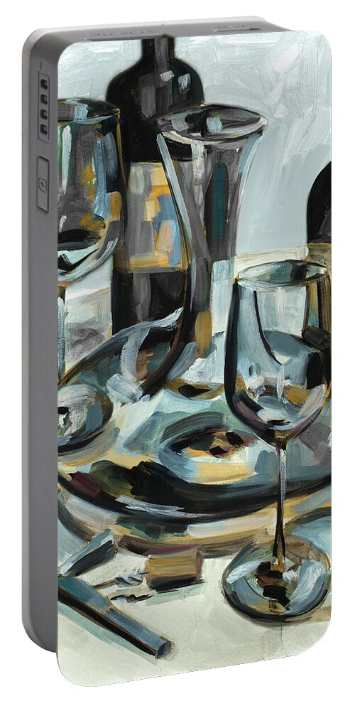 Wine Portable Battery Charger featuring the painting Wine With Dinner I by Heather A. French-roussia