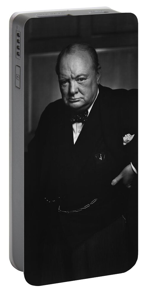 Churchill Portable Battery Charger featuring the photograph Winston Churchill Portrait - The Roaring Lion - Yousuf Karsh by War Is Hell Store