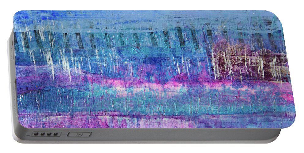 Winter Portable Battery Charger featuring the mixed media Winter Blues 3 by Julia Malakoff
