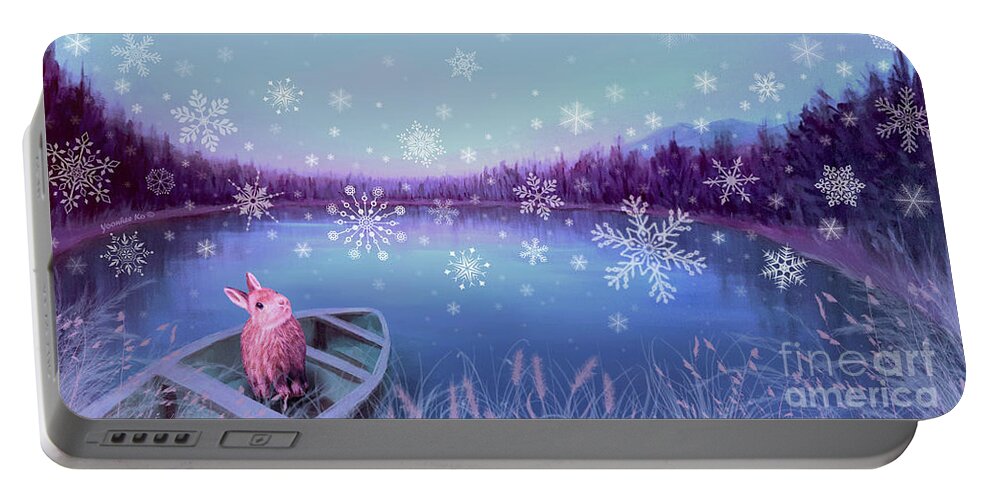 Stirrup Lake Portable Battery Charger featuring the painting Winter Dream by Yoonhee Ko