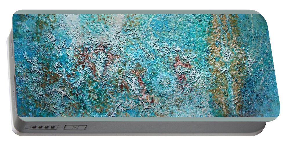 Picture Of Resin And Oil Paints Portable Battery Charger featuring the painting Winter garden by Elzbieta Goszczycka