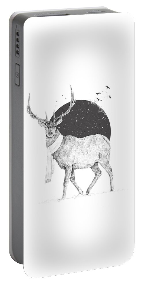 Deer Portable Battery Charger featuring the drawing Winter is all around by Balazs Solti