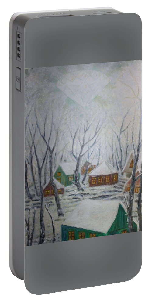 Winter Landscape With Diamond Portable Battery Charger featuring the painting Winter landscape with diamond by Elzbieta Goszczycka