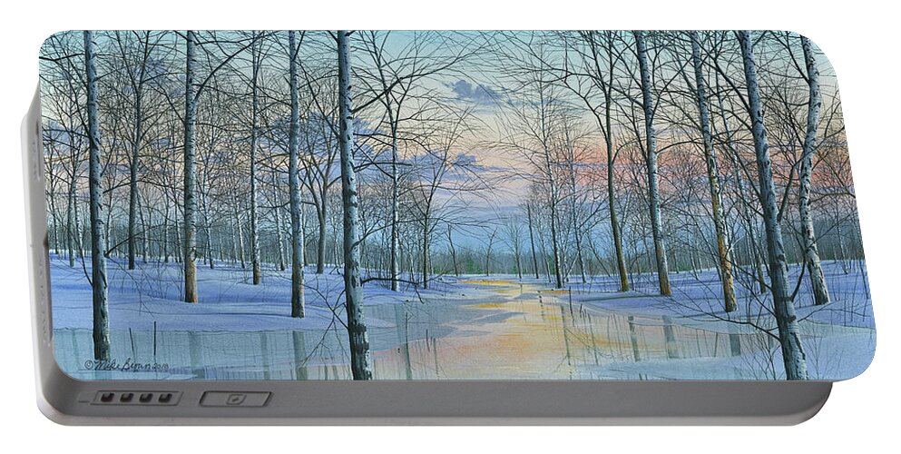 Winter Scene Portable Battery Charger featuring the painting Winter Spectacle by Mike Brown