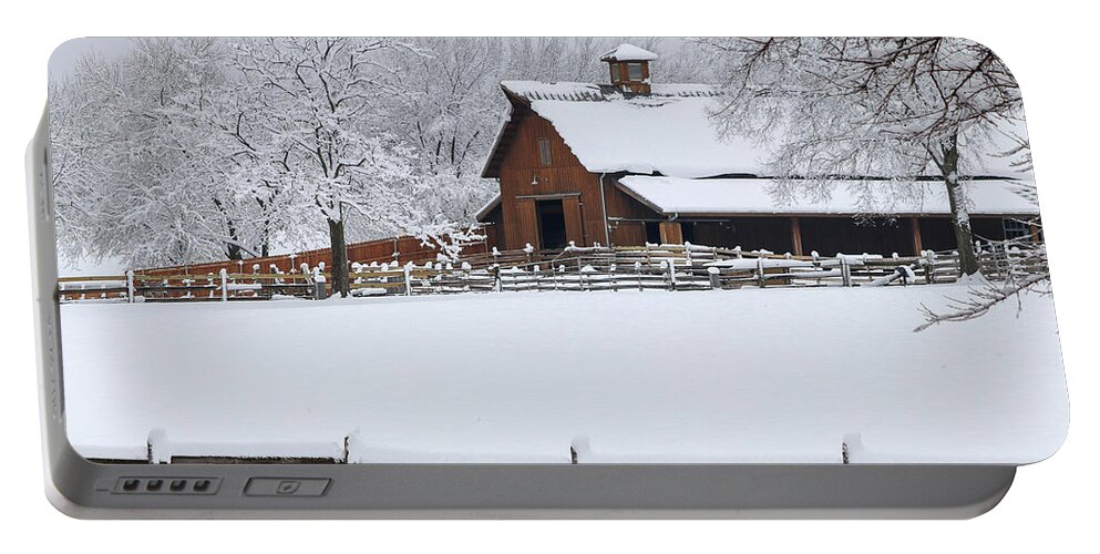 Kansas Portable Battery Charger featuring the photograph Wintry Barn by Mary Anne Delgado