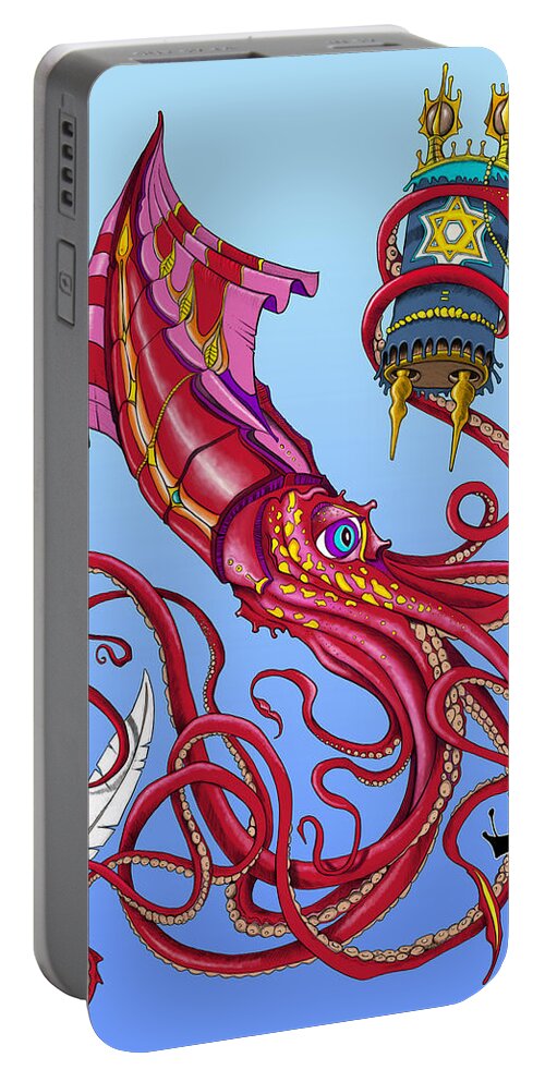 Squid Portable Battery Charger featuring the painting Wish To Be Kosher by Yom Tov Blumenthal