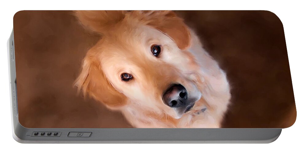 Golden Retriever Portable Battery Charger featuring the painting Wishful Thinking by Christina Rollo
