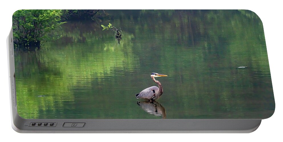 Great Blue Heron Portable Battery Charger featuring the photograph Wistful Wader by Marcy Wielfaert
