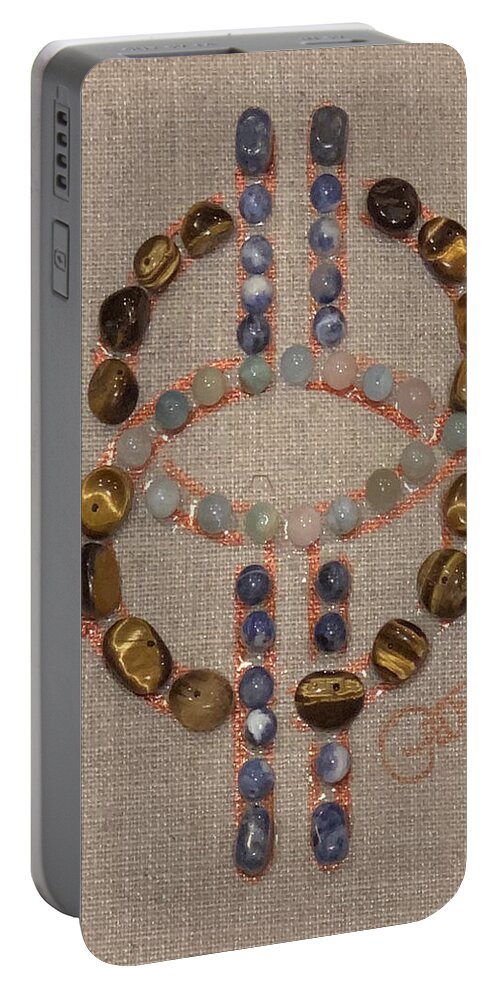 Adinkra Portable Battery Charger featuring the mixed media With Time by Patrice Scott