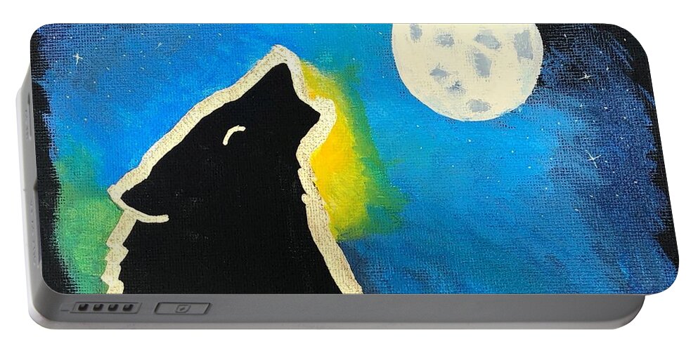 Wolf Portable Battery Charger featuring the painting Wolf Moon by Monika Shepherdson