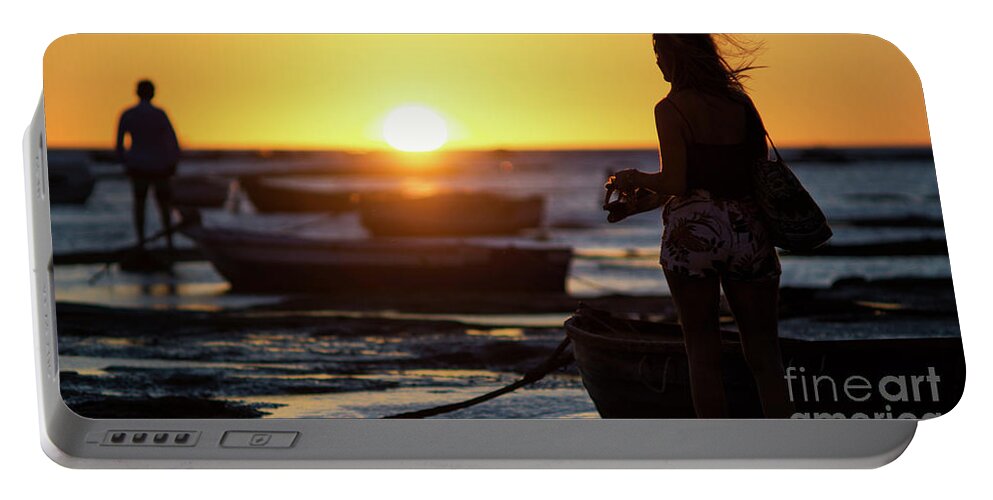 Woman Portable Battery Charger featuring the photograph Woman at Sunset La Caleta Beach Cadiz Spain by Pablo Avanzini