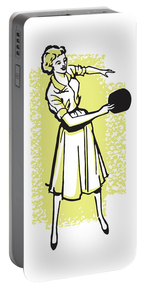 Action Portable Battery Charger featuring the drawing Woman Playing Table Tennis by CSA Images