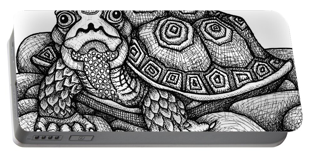 Turtle Portable Battery Charger featuring the drawing Wood Turtle by Amy E Fraser