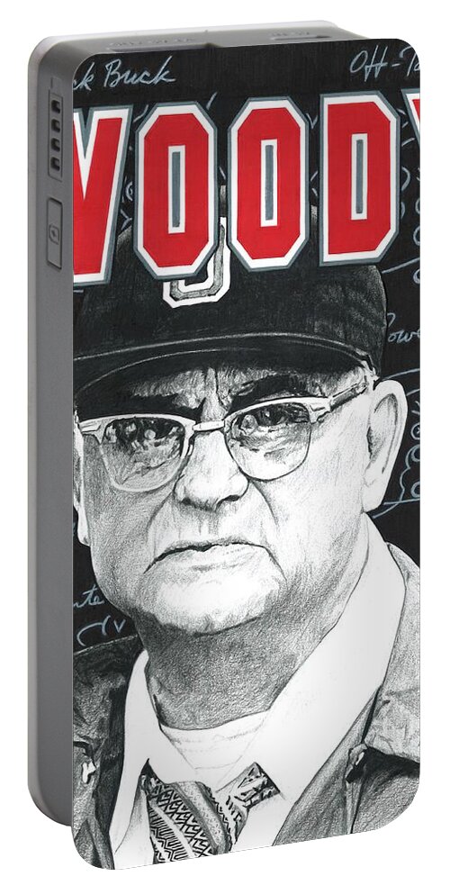 Woody Hayes Portable Battery Charger featuring the drawing Woody Hayes by Chris Brown
