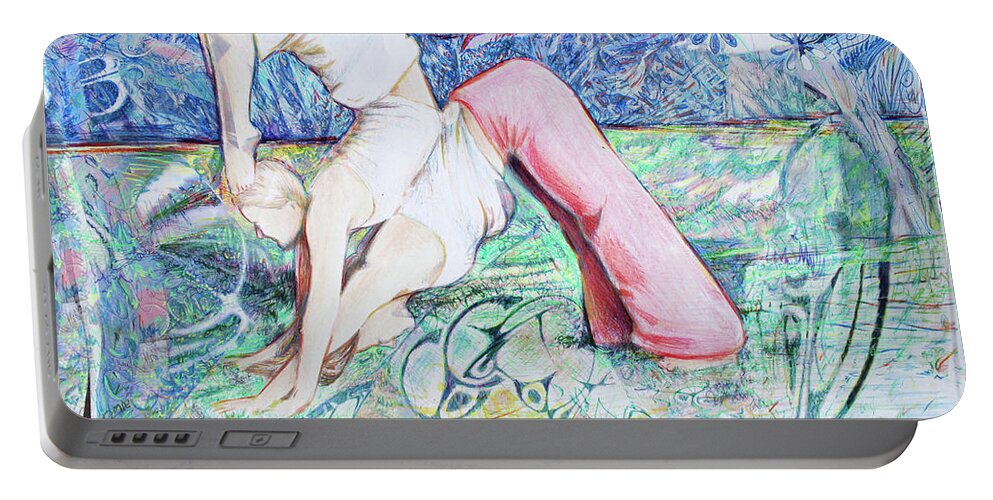 Acroyoga Portable Battery Charger featuring the painting Work Togehter by Jeremy Robinson