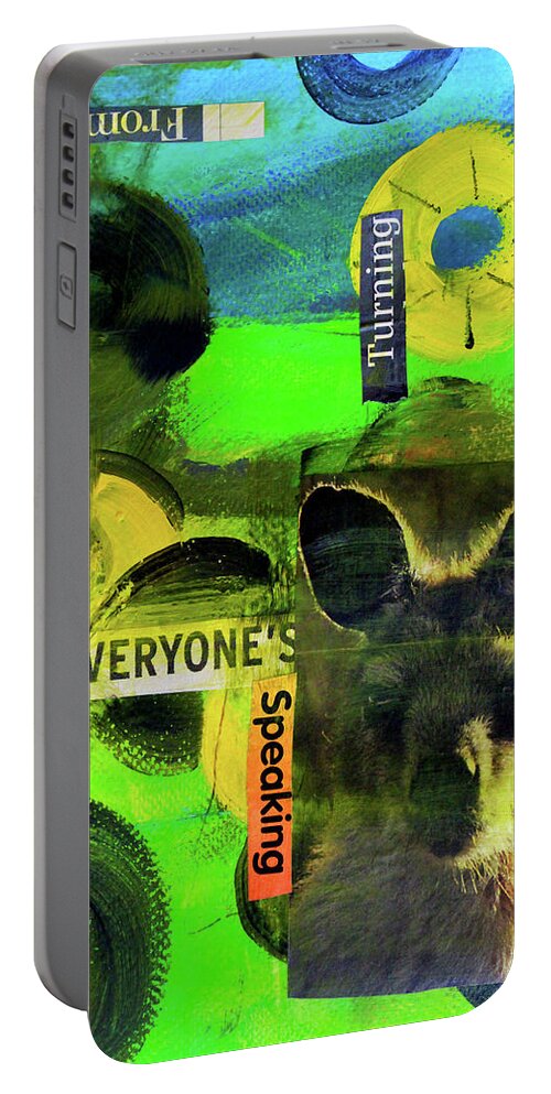 Green Portable Battery Charger featuring the mixed media World Speak Collage by Nancy Merkle