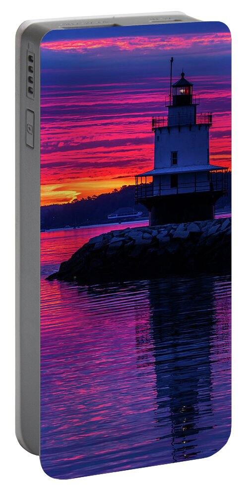 Spring Point Ledge Lighthouse Portable Battery Charger featuring the photograph WOW Sunrise by Darryl Hendricks