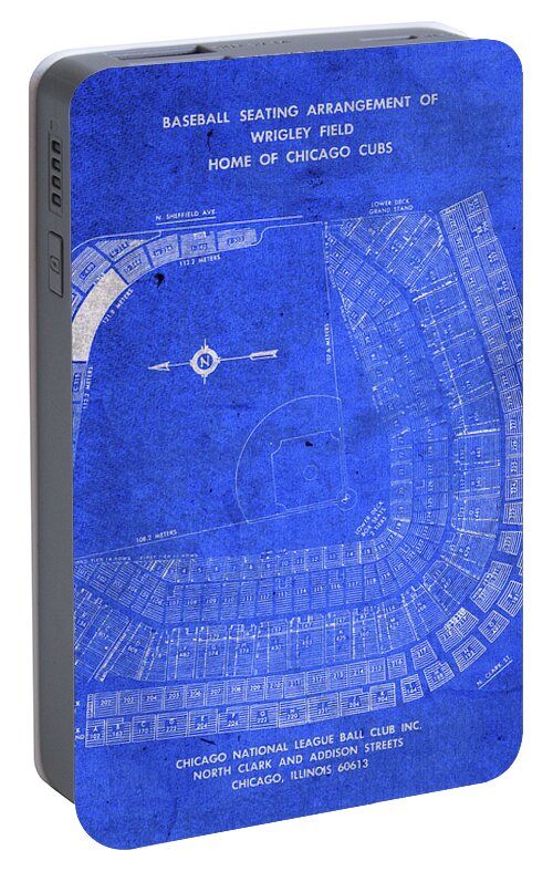 Wrigley Field Portable Battery Charger featuring the mixed media Wrigley Field Chicago Seating Chart Vintage Patent Blueprint by Design Turnpike
