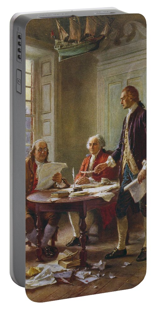 Declaration Of Independence Portable Battery Charger featuring the painting Writing The Declaration of Independence by War Is Hell Store