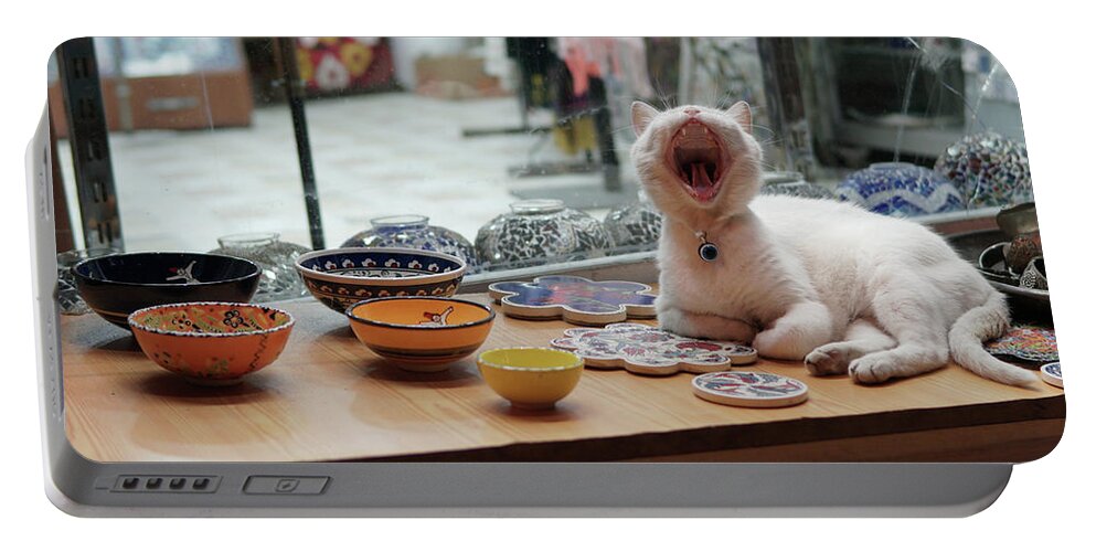 Cat Portable Battery Charger featuring the photograph Yawning Cat by Nick Mares