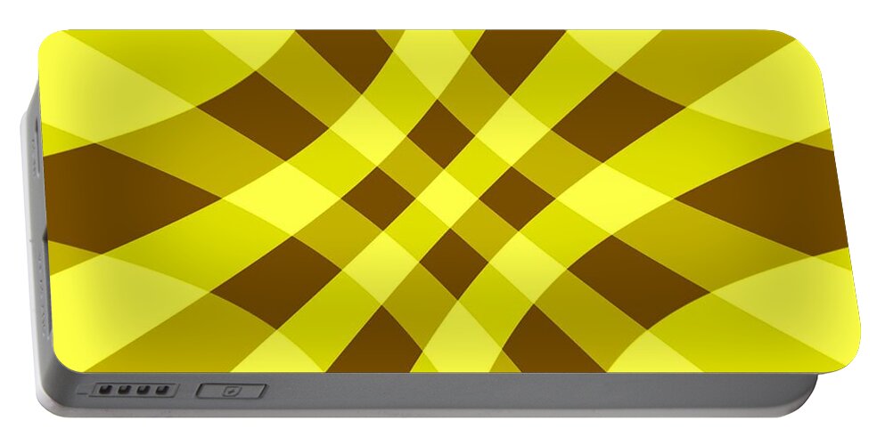 Yellow Portable Battery Charger featuring the digital art Yellow Brown Crosshatch by Delynn Addams for Home Decor by Delynn Addams