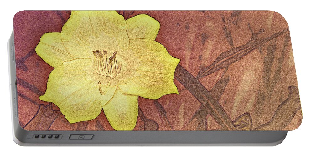 Flower Portable Battery Charger featuring the digital art Yellow Day Lily Stencil on Sandstone by Jason Fink
