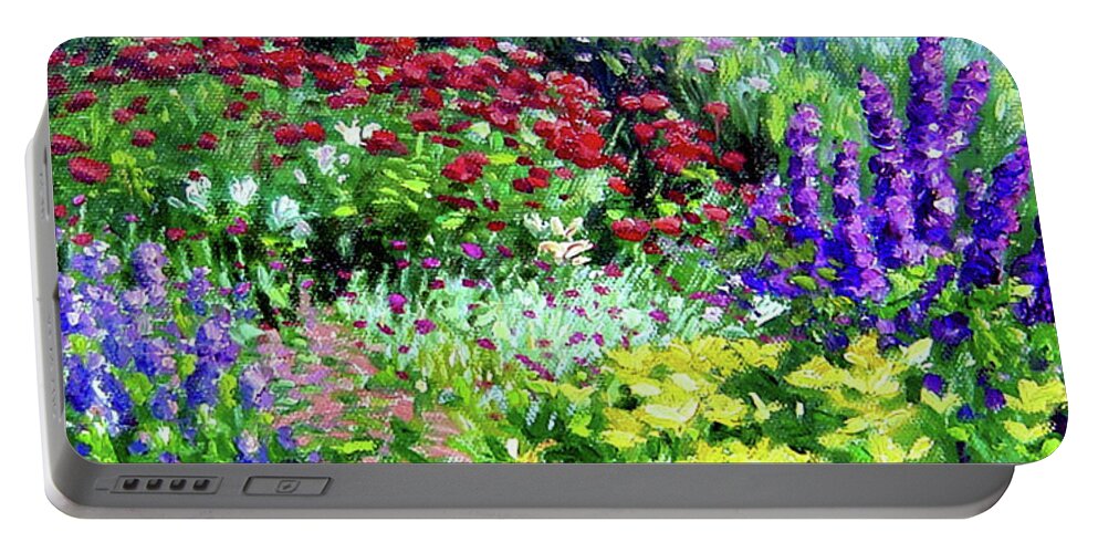 Landscape Portable Battery Charger featuring the painting Yellow Lillies and More by Rick Hansen