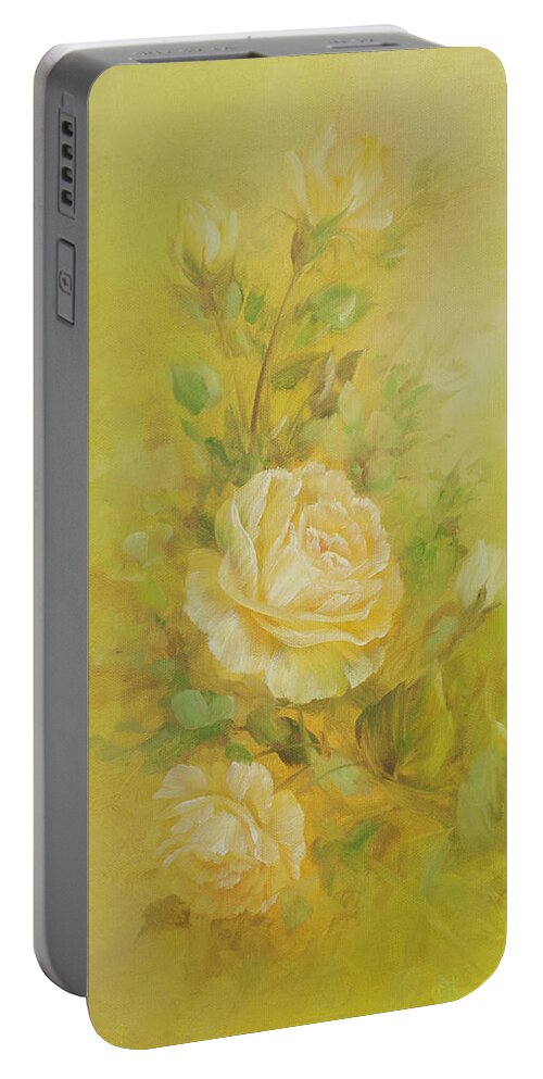 Flowers Portable Battery Charger featuring the painting Yellow Roses Vignette by Lynne Pittard