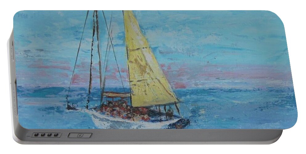 Painting Portable Battery Charger featuring the painting Yellow Sail by Paula Pagliughi