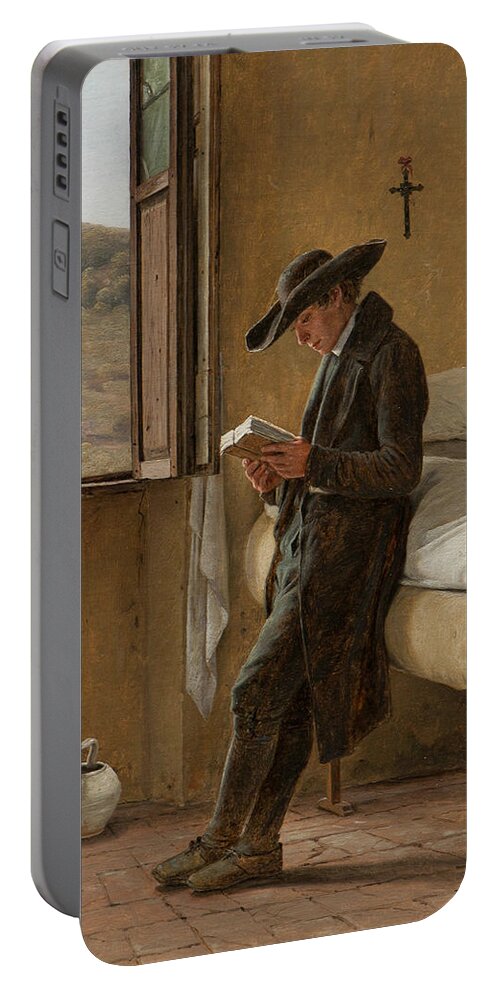 19th Century Art Portable Battery Charger featuring the painting Young Clergyman Reading by Martinus Rorbye
