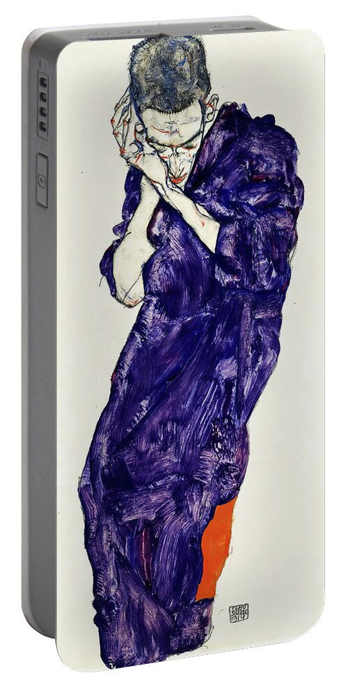 Egon Schiele Portable Battery Charger featuring the painting Young Man In Purple Robe With Clasped Hands by Egon Schiele