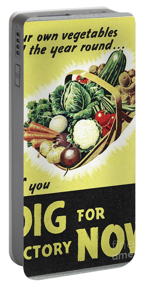 Cabbage Portable Battery Charger featuring the drawing 'your Own Vegetables All The Year Round... If You Dig For Victory Now', A Patriotic Poster Issued During World War Two by English School