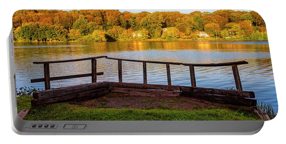 Gorton Pond; East Lyme; Zen Portable Battery Charger featuring the photograph Zen Pond in Autumn by Marianne Campolongo
