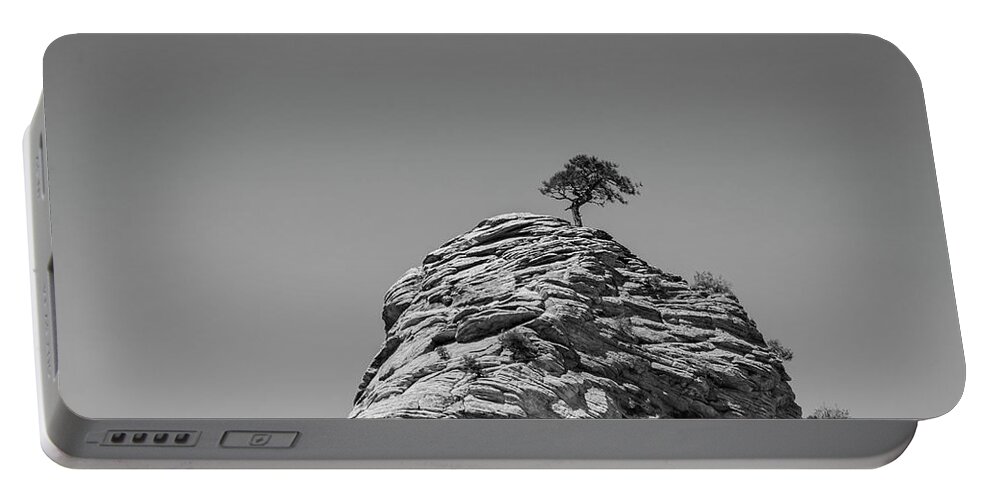 Zion Portable Battery Charger featuring the photograph Zion National Park Utah III BW by David Gordon