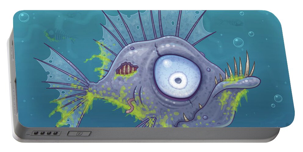 Sea Portable Battery Charger featuring the digital art Zombie Fish by John Schwegel
