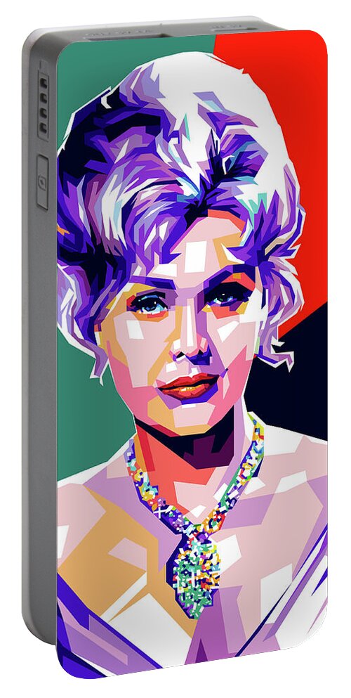 Zsa Portable Battery Charger featuring the digital art Zsa Zsa Gabor pop art by Movie World Posters